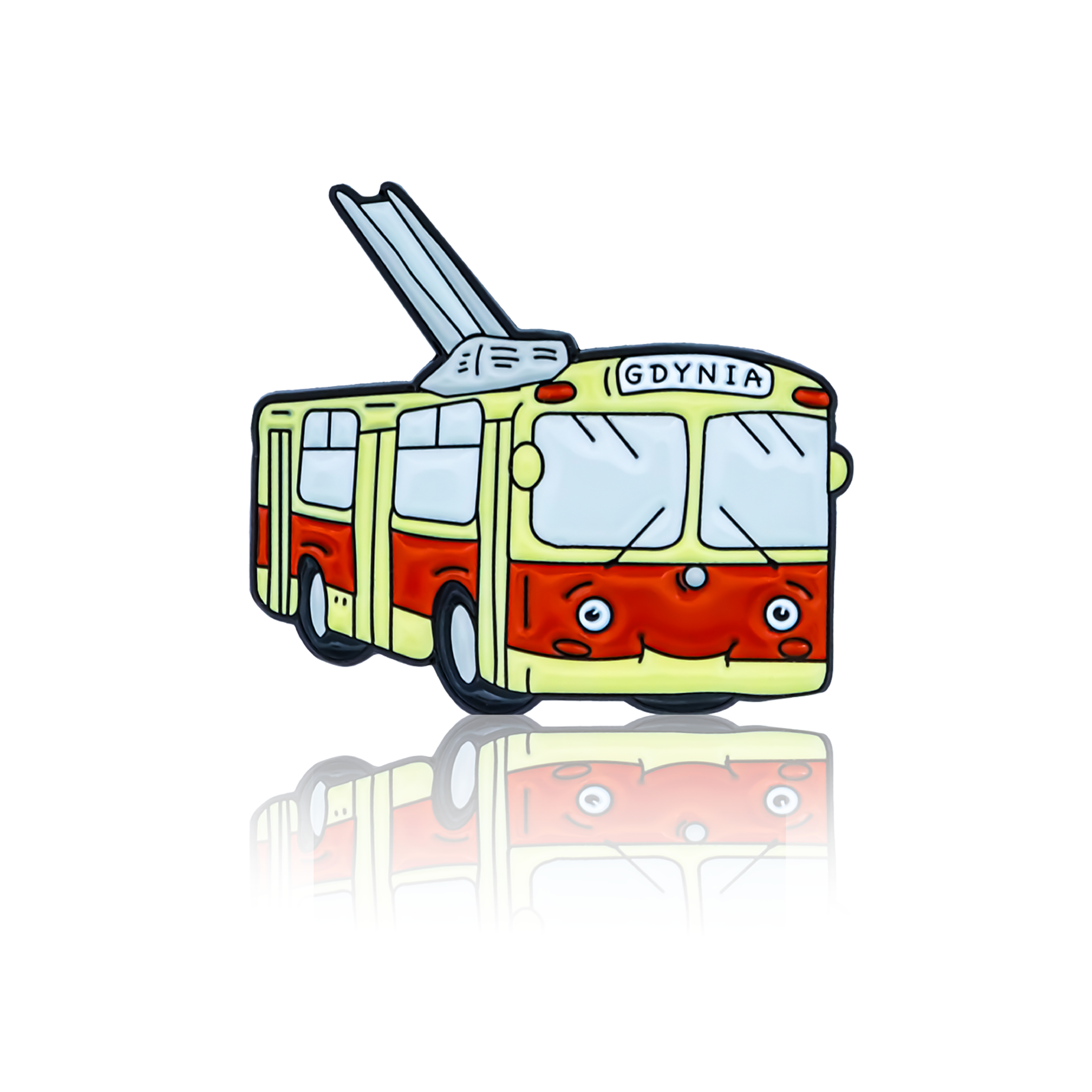 Przypinka emaliowana, wzór trolejbus.