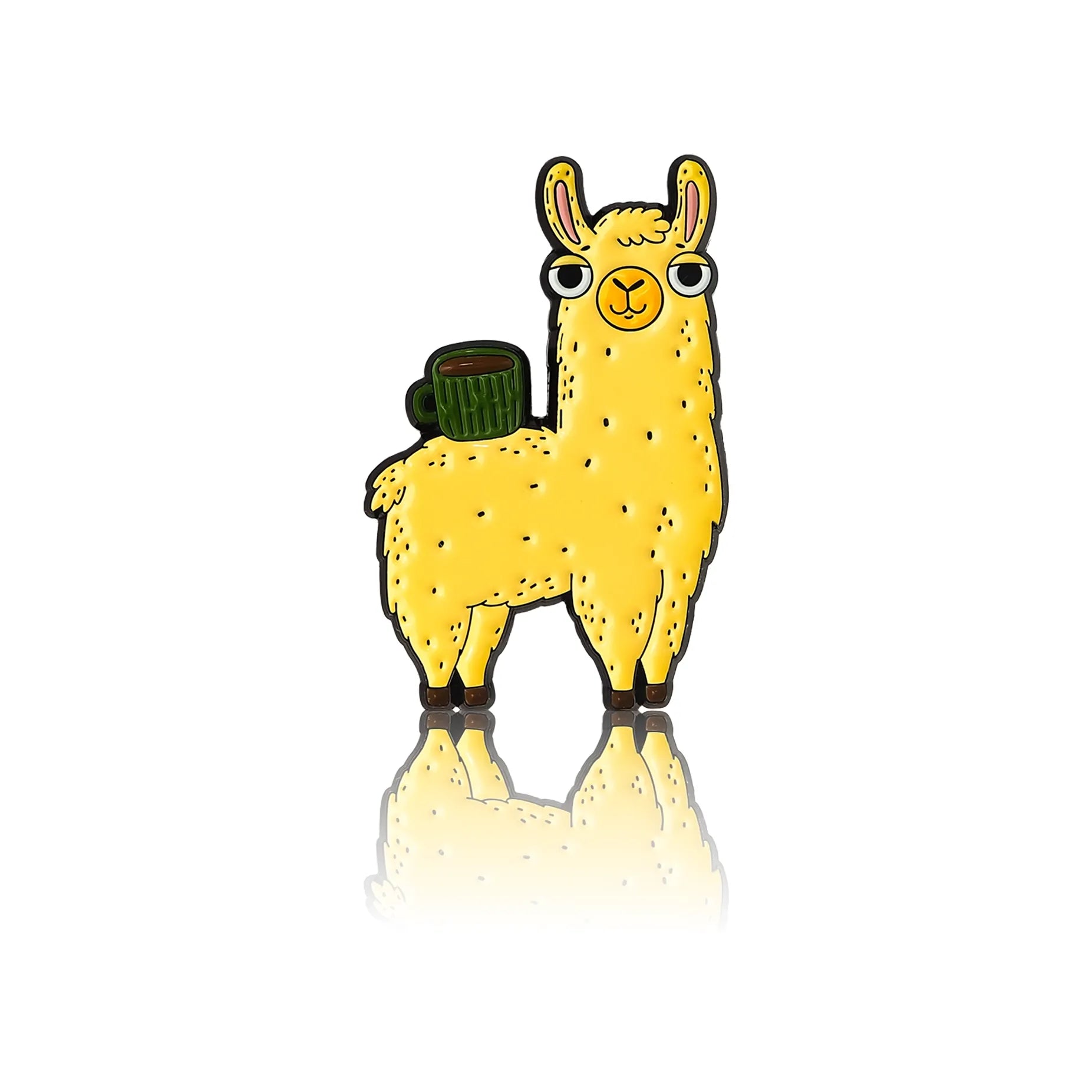 Lama z kubkiem kawy